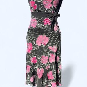 Y2K Soulmates black midi strapless dress with hot pink floral print